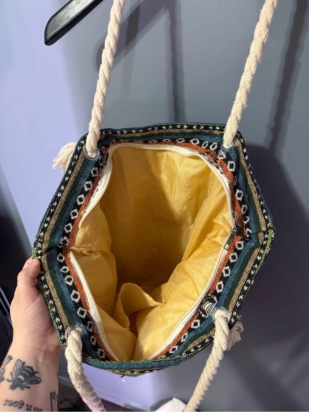 Boho Striped Multicolor Tote Bag with Rope Handles - Picture 4 of 4